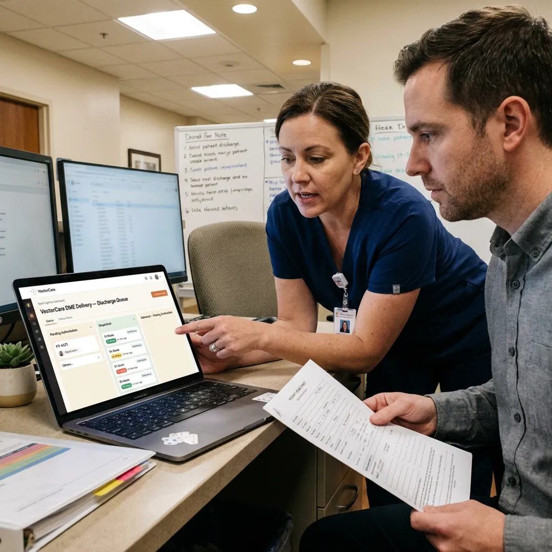 Healthcare team managing DME delivery software