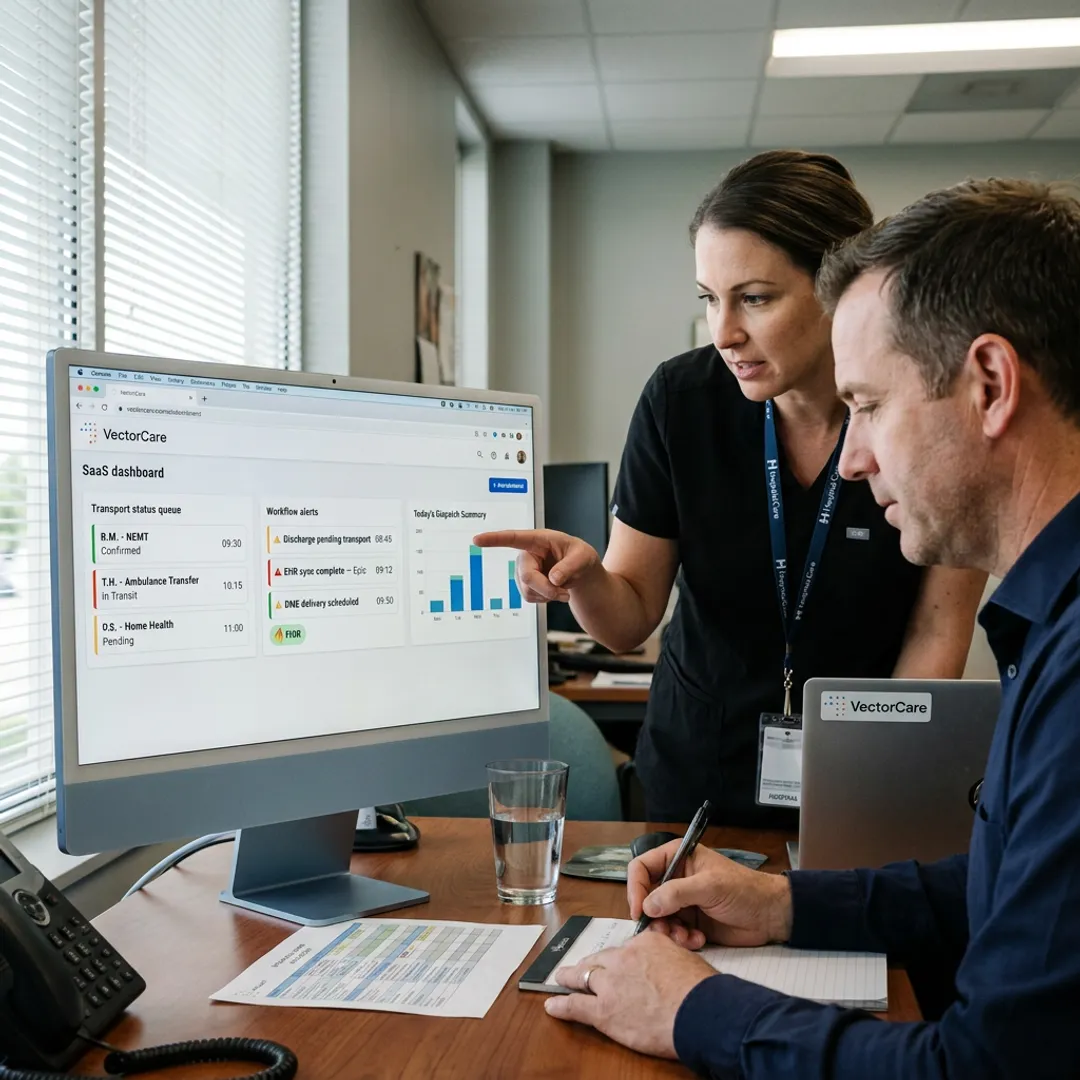 Healthcare team using care management software