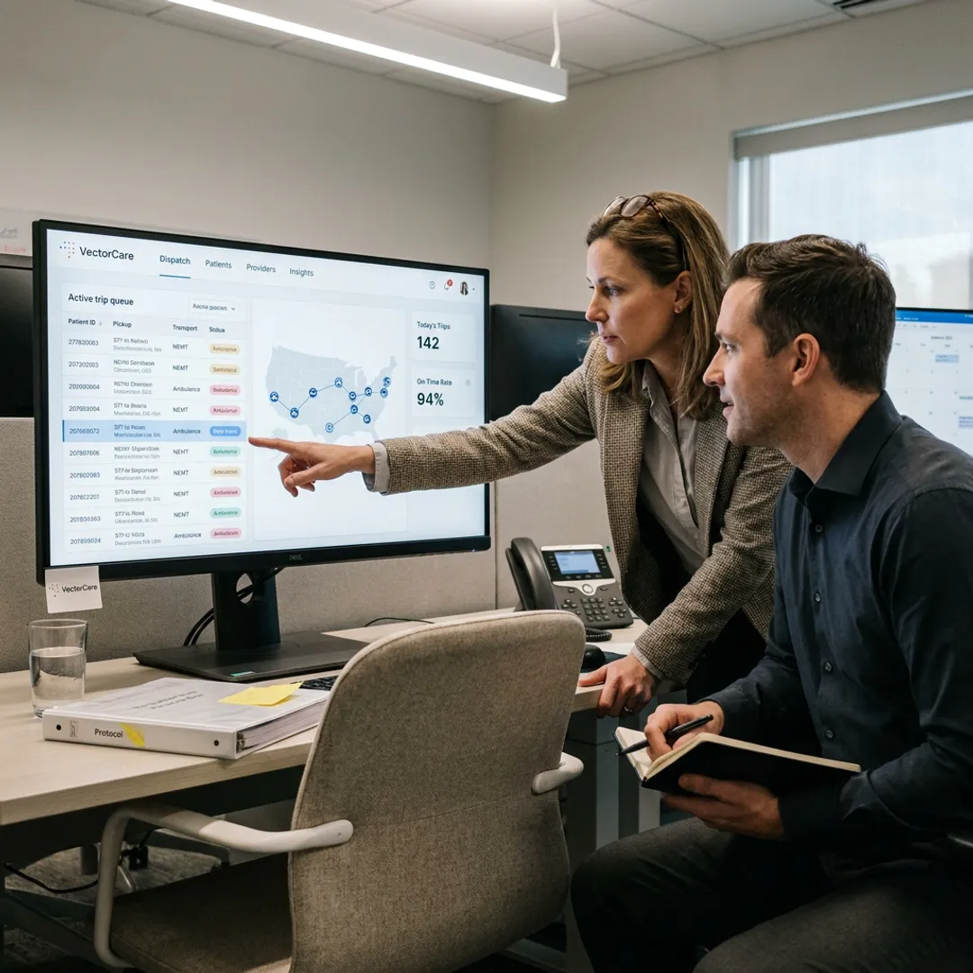 Healthcare team reviewing digital intake workflow