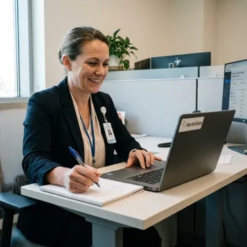 Case manager managing elderly patient transport request
