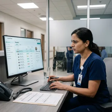 Hospital coordinator arranging elderly patient transport