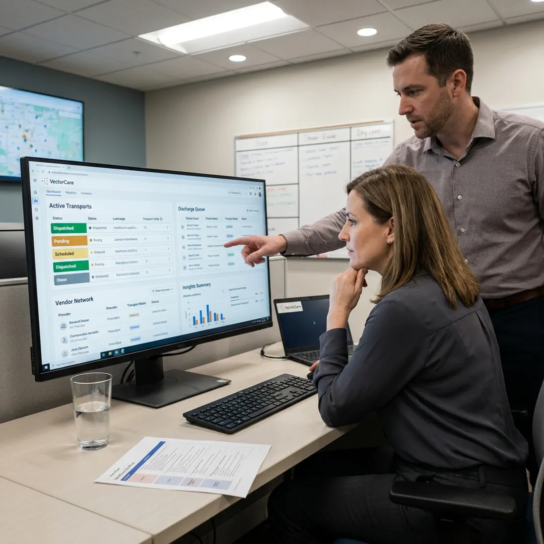 Healthcare team coordinating patient logistics