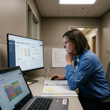 Case manager coordinating post-discharge services on a healthcare logistics platform