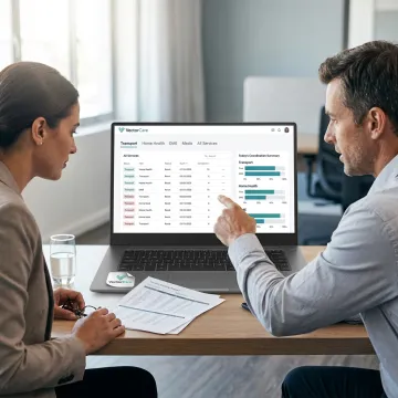 Elderly care management software dashboard for healthcare logistics
