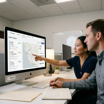 Healthcare team using patient logistics software