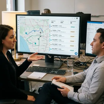 Healthcare team reviewing automated NEMT dispatch workflow