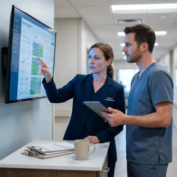 Hospital staff using patient scheduling software