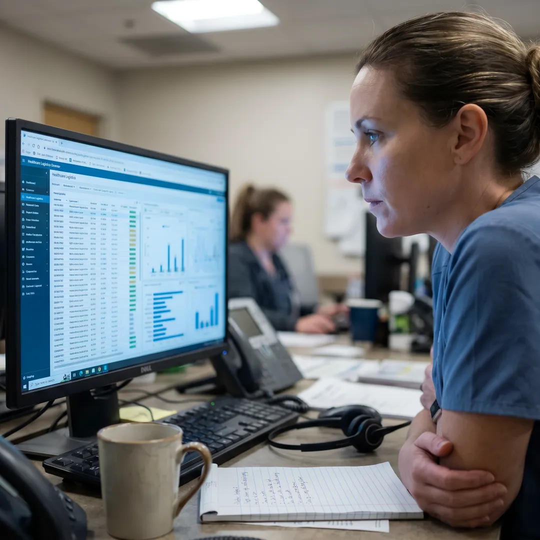 Patient logistics dashboard showing transport requests and vendor status