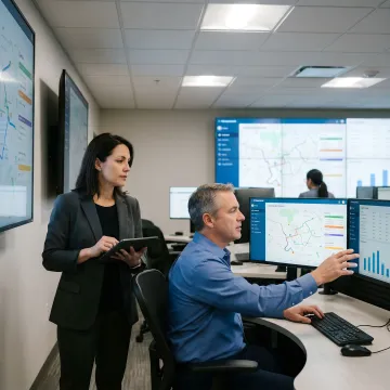 Healthcare team coordinating medical transportation on a digital logistics platform