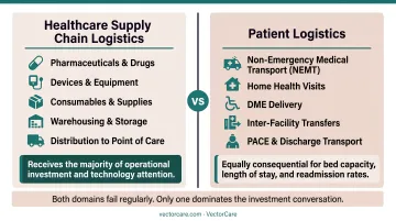 Two branches of healthcare logistics supply chain versus patient logistics comparison