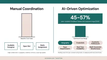 AI scheduling platform interface displaying dynamic multi-constraint caregiver route optimization