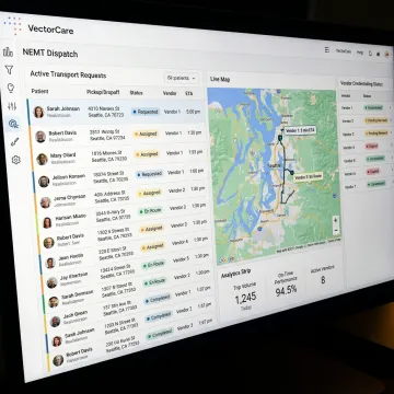 NEMT dispatch software dashboard for patient logistics