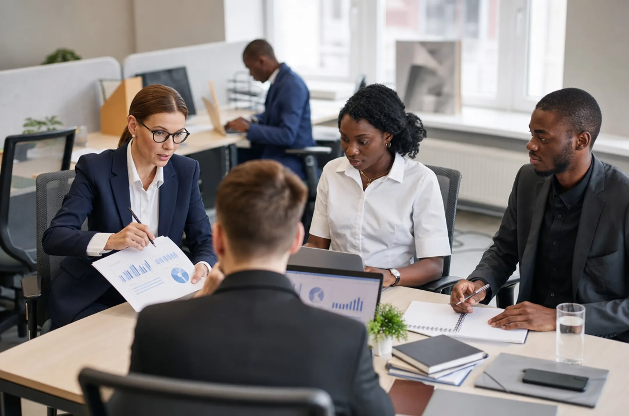 Interim CFO consulting with executive team on financial strategy