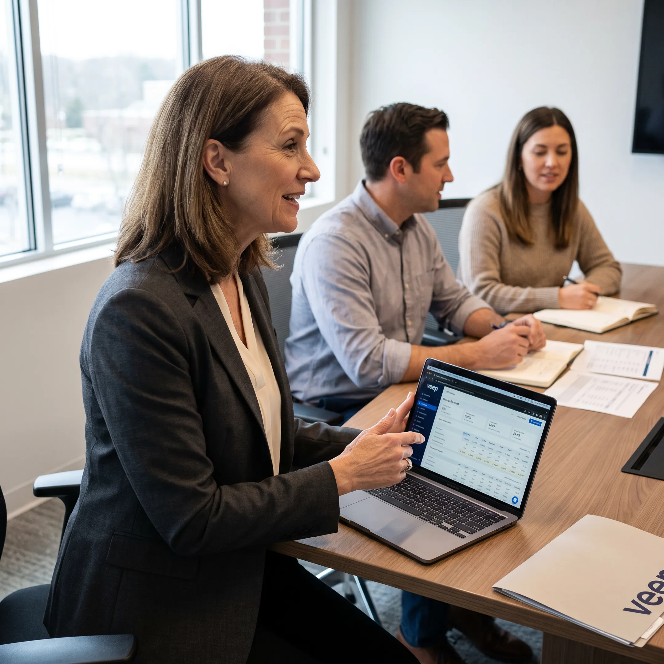 Business operator leading a financial planning discussion