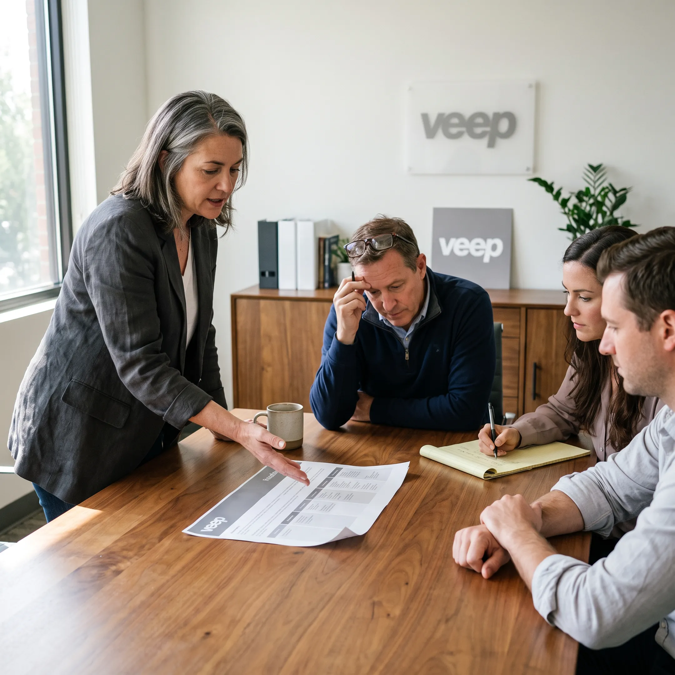 Marketing operator presenting a growth plan