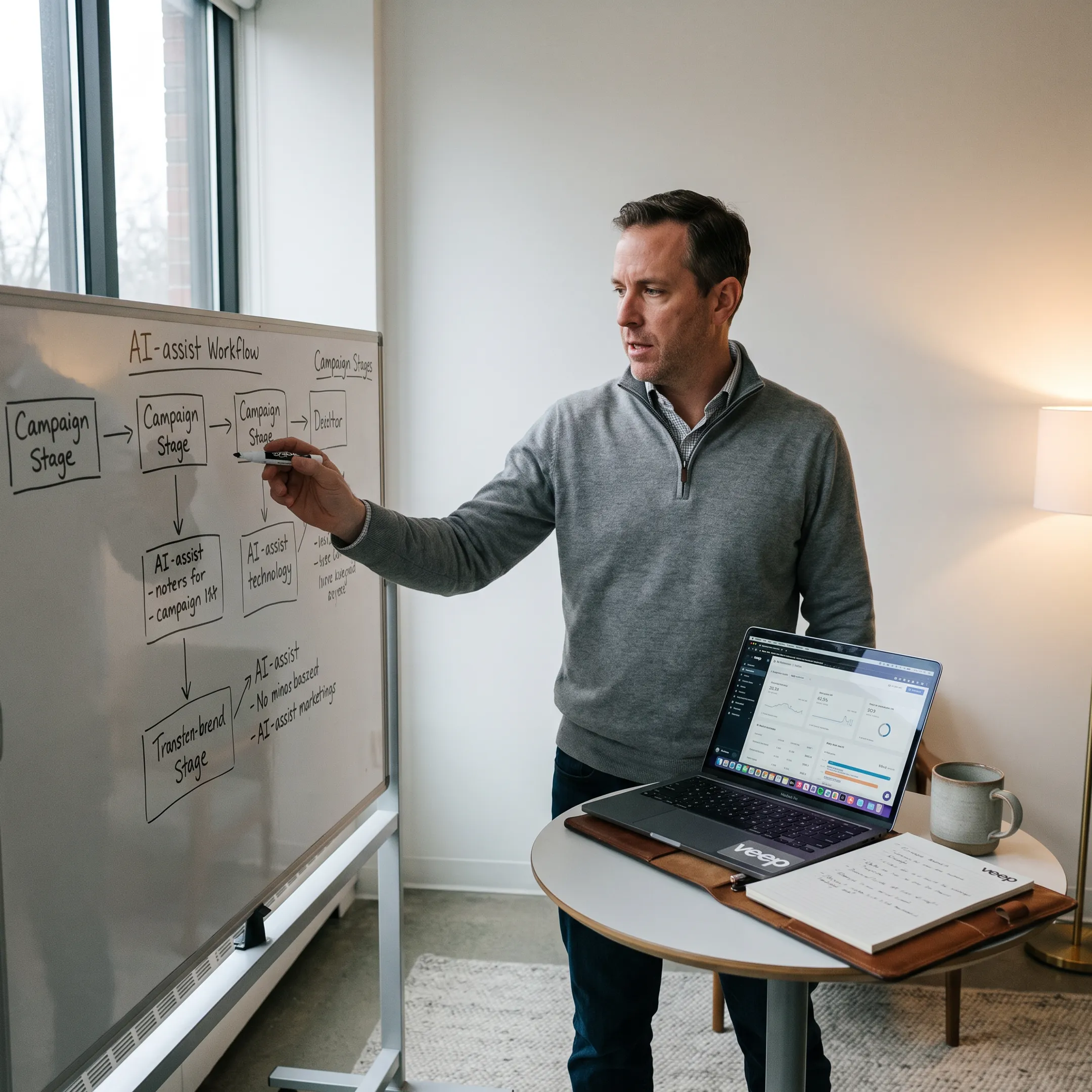 Founder and senior operator planning an AI marketing workflow