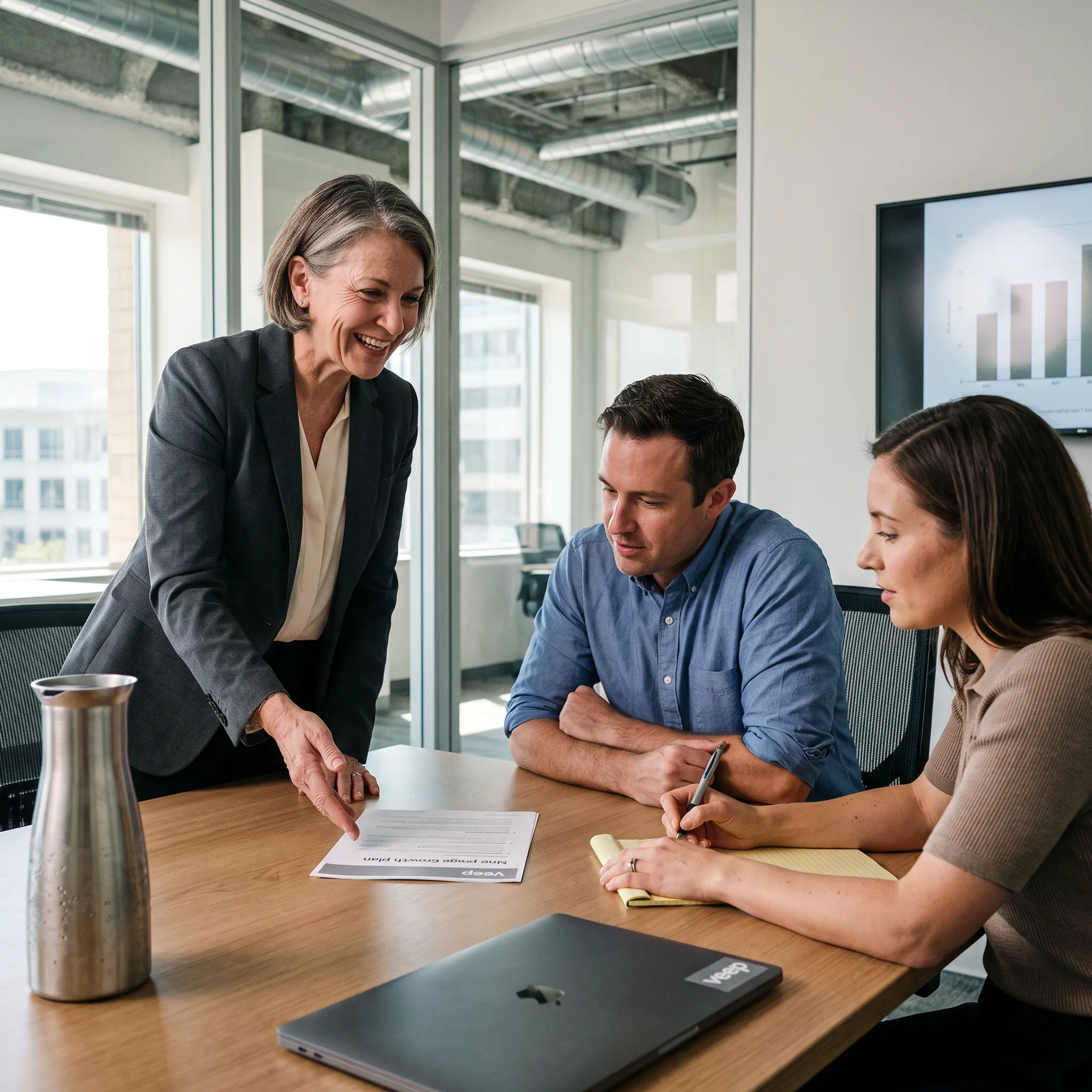 Senior operator leading a planning session with a startup team