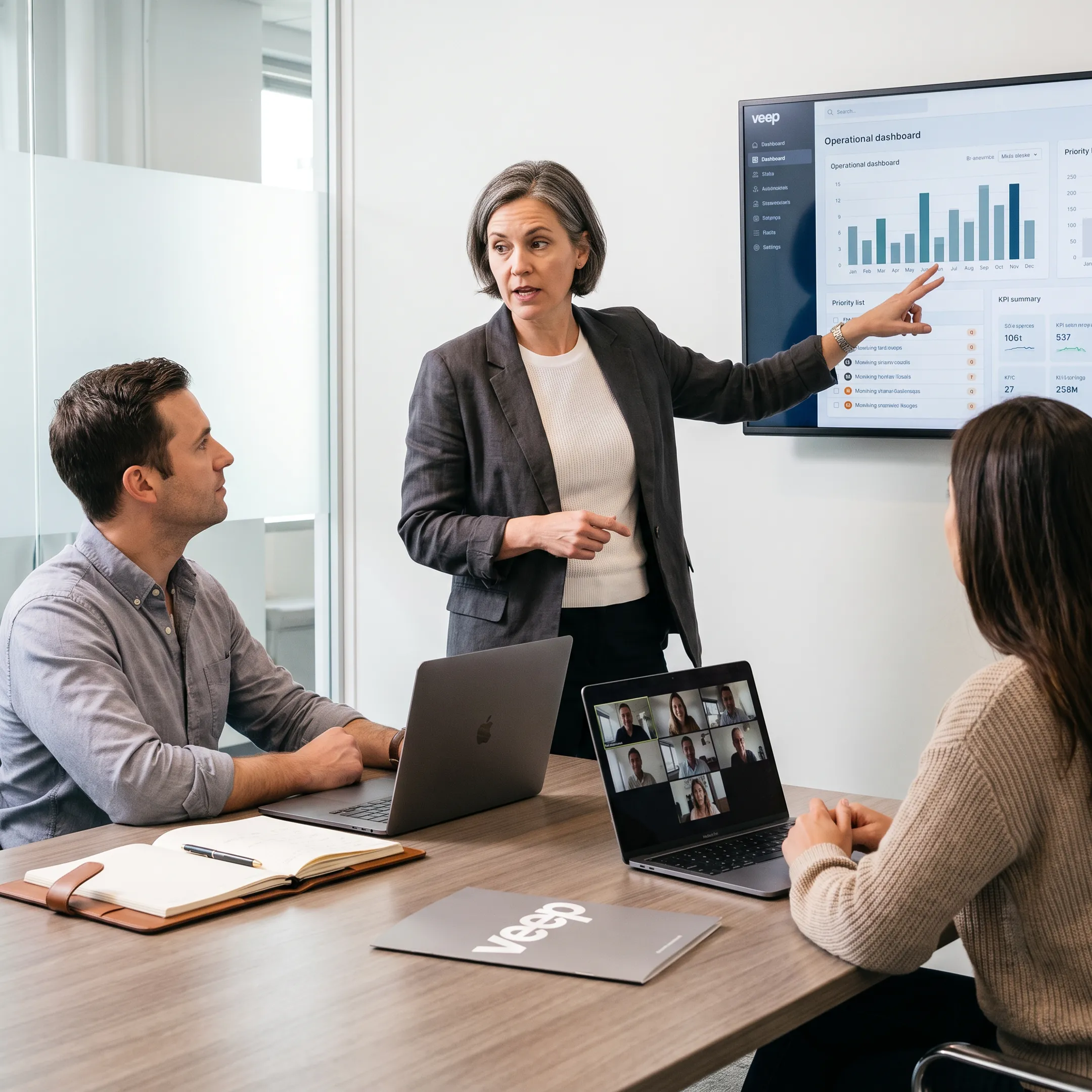 Virtual COO reviewing operational priorities with company leaders