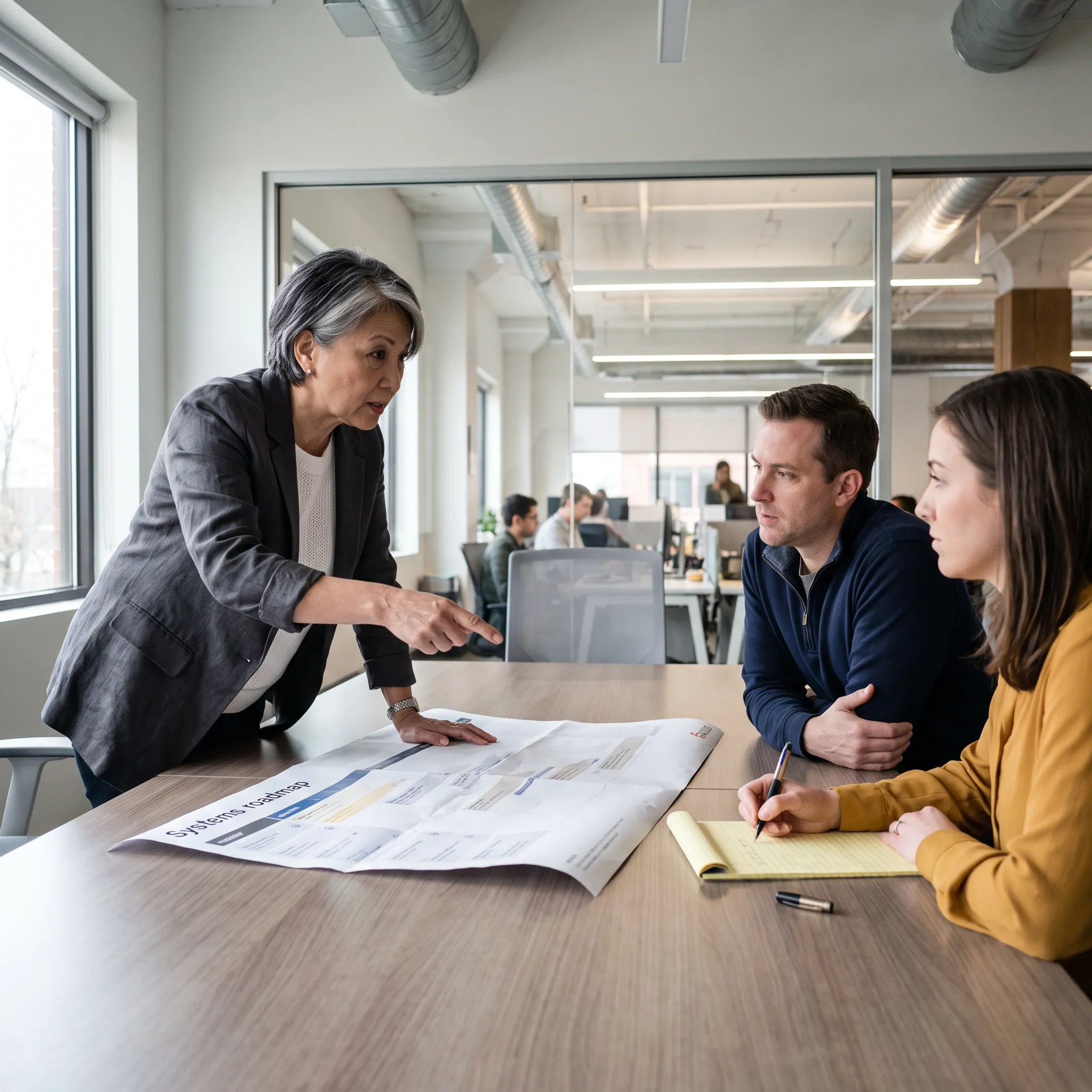Interim CIO leading a technology strategy discussion with a growing company leadership team