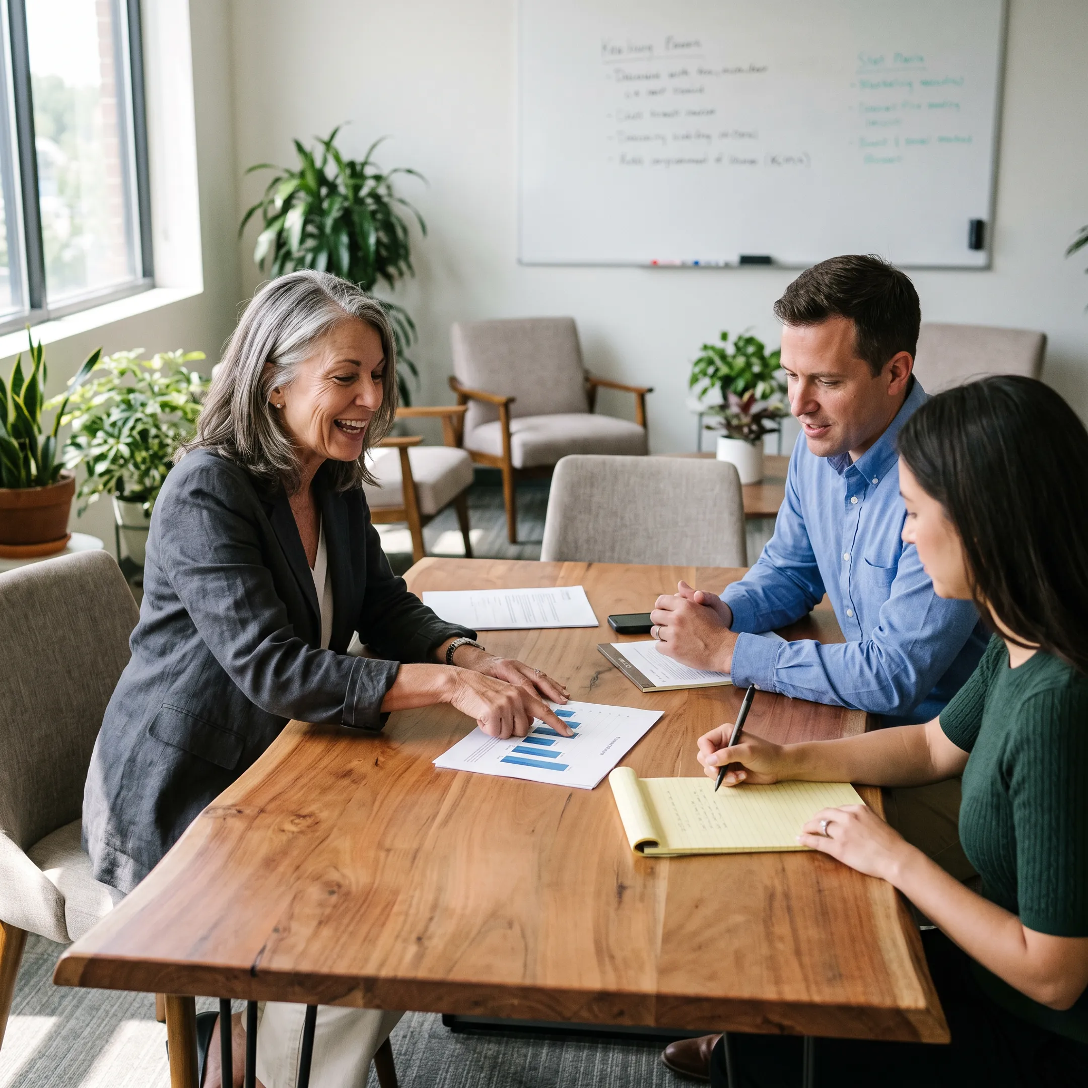 Senior marketing operator collaborating with a business leadership team
