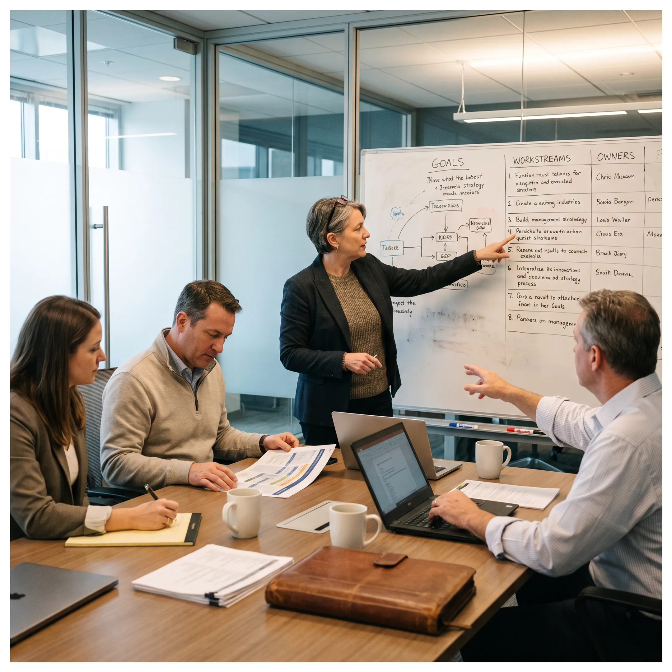 Operator leading a post-merger integration workshop