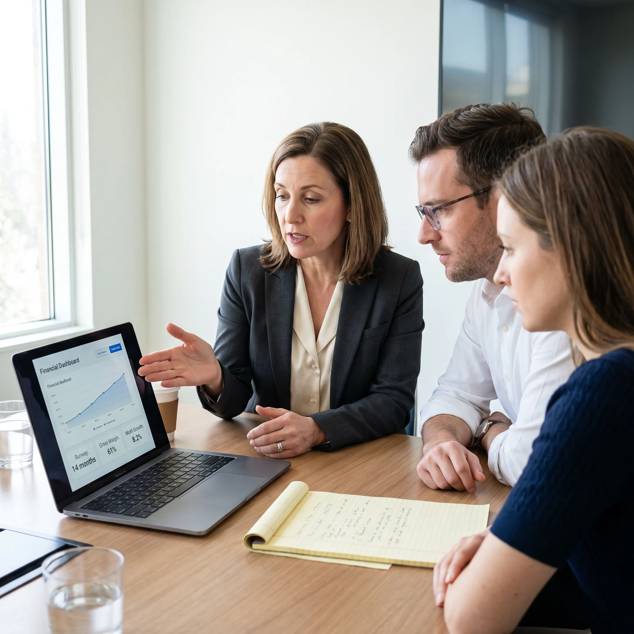 Virtual CFO presenting financial insights to a leadership team