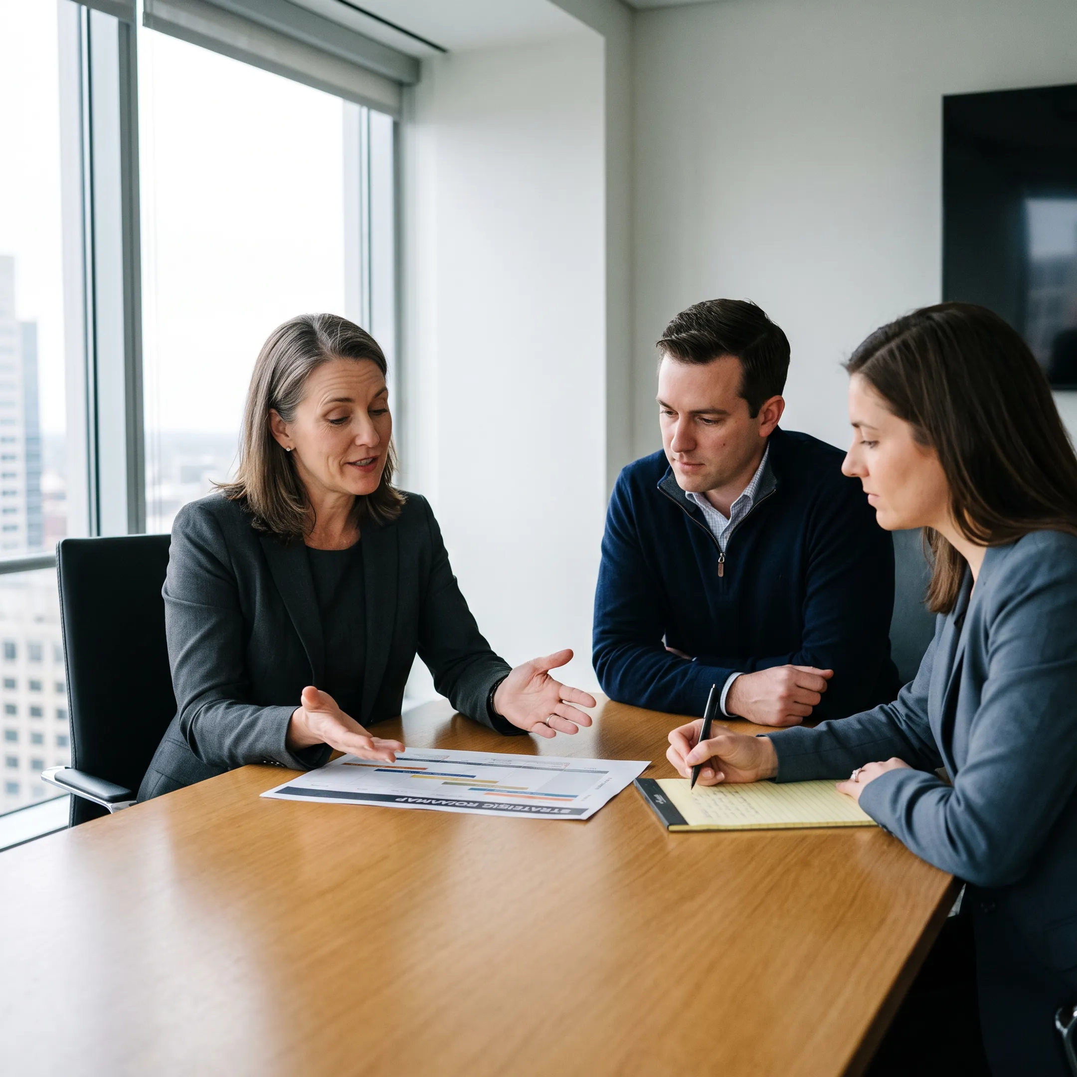 Executive and fractional strategist reviewing a business plan