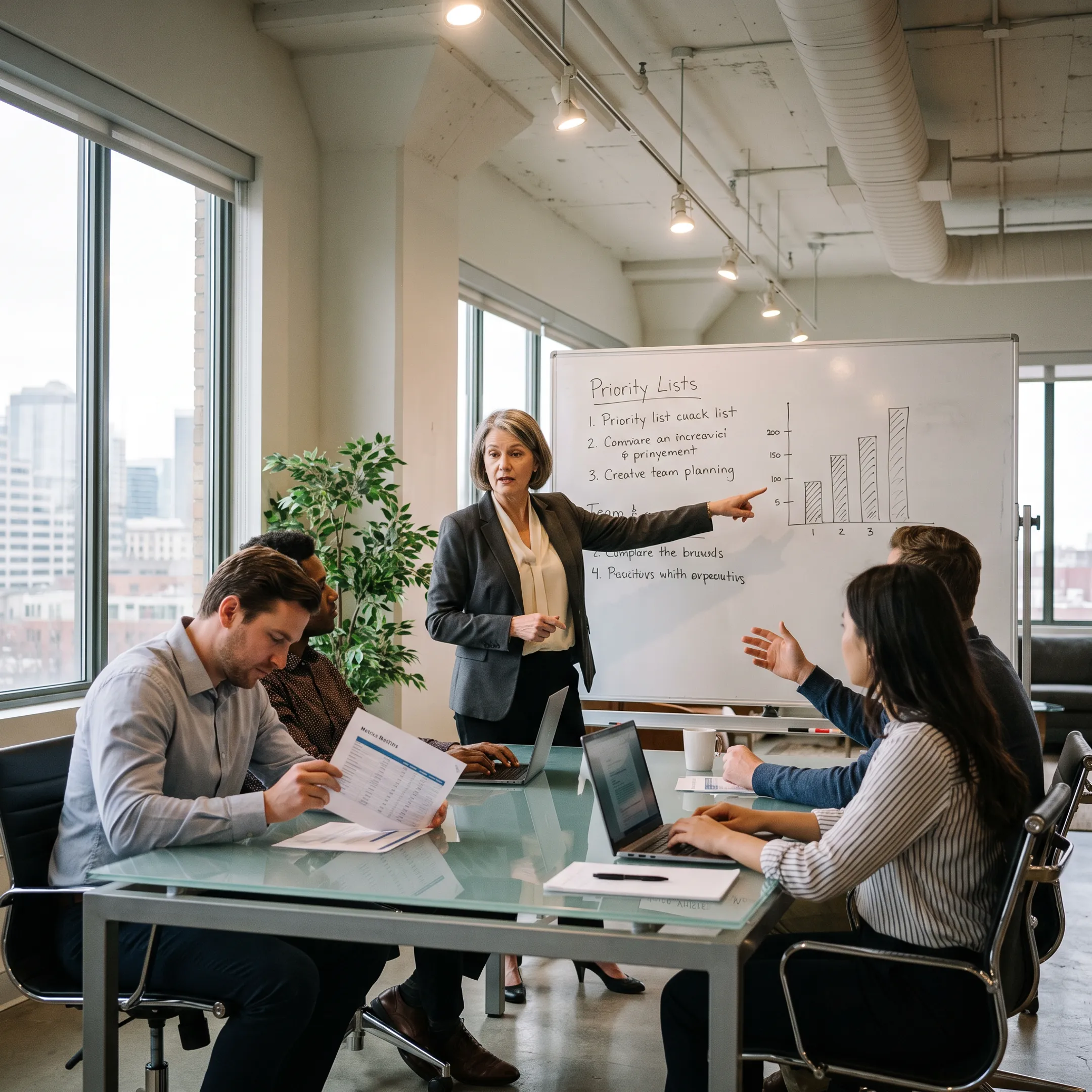 Experienced operator leading a planning session with a growing company team