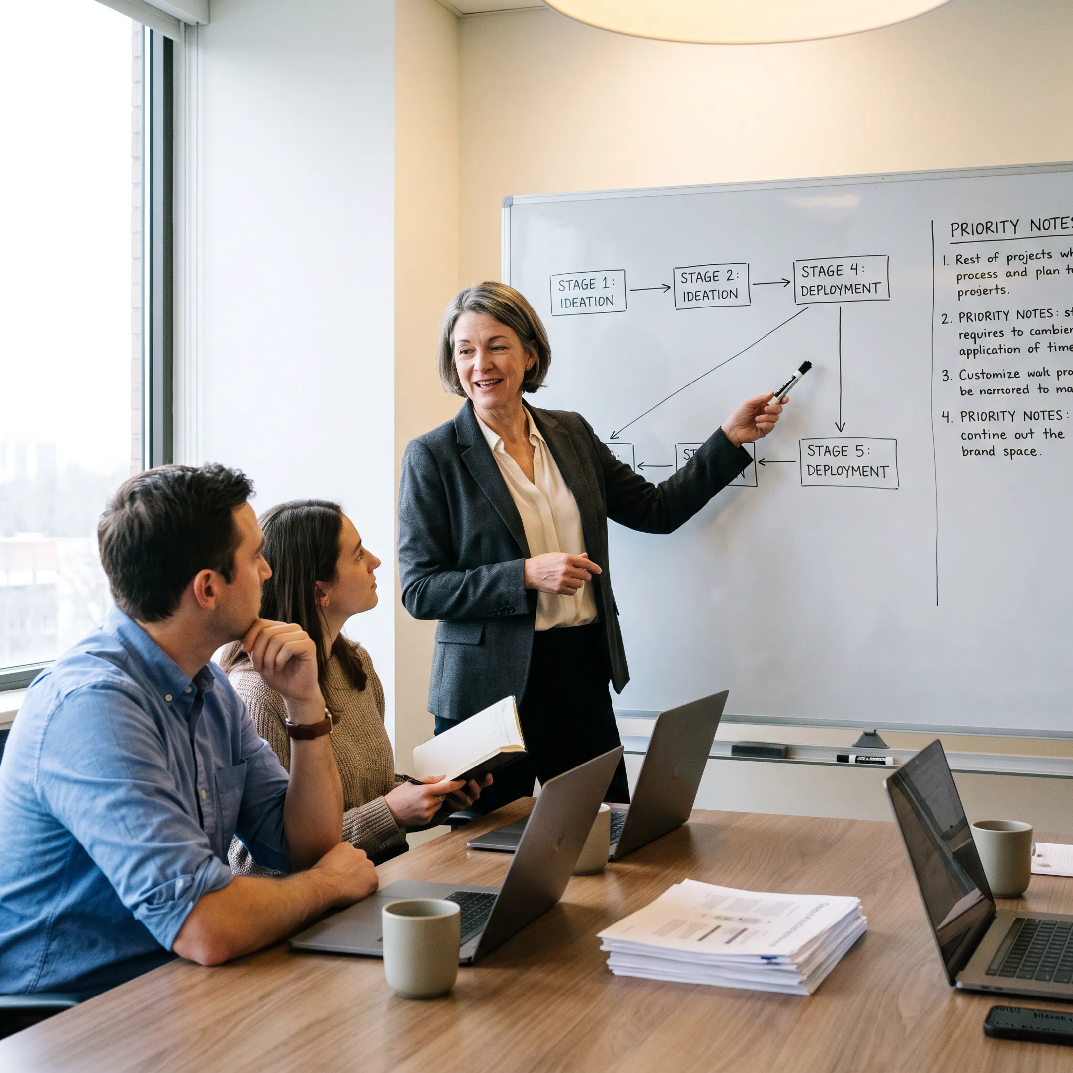 Business operator facilitating process improvement planning session