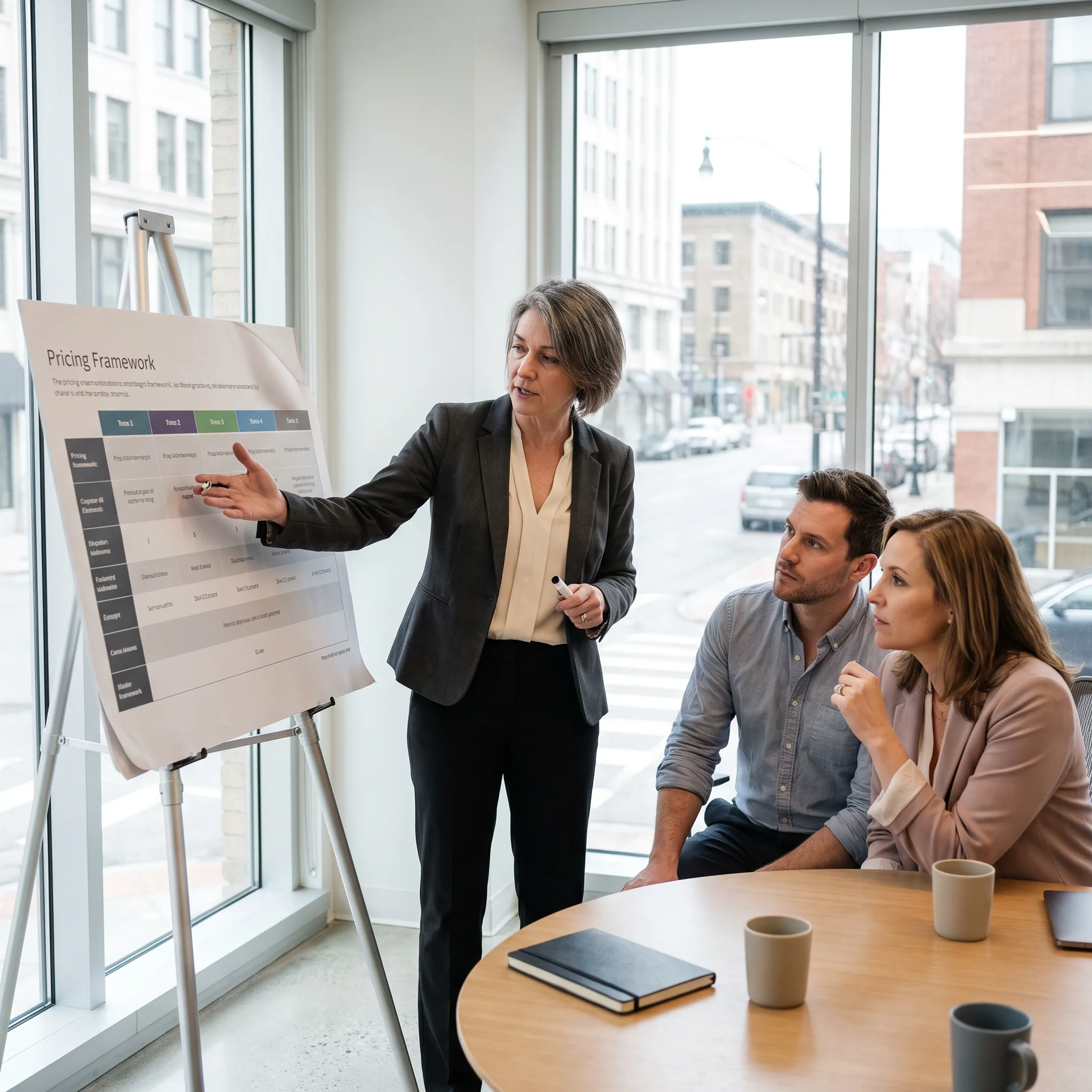 Consultant presenting a pricing strategy to business leaders