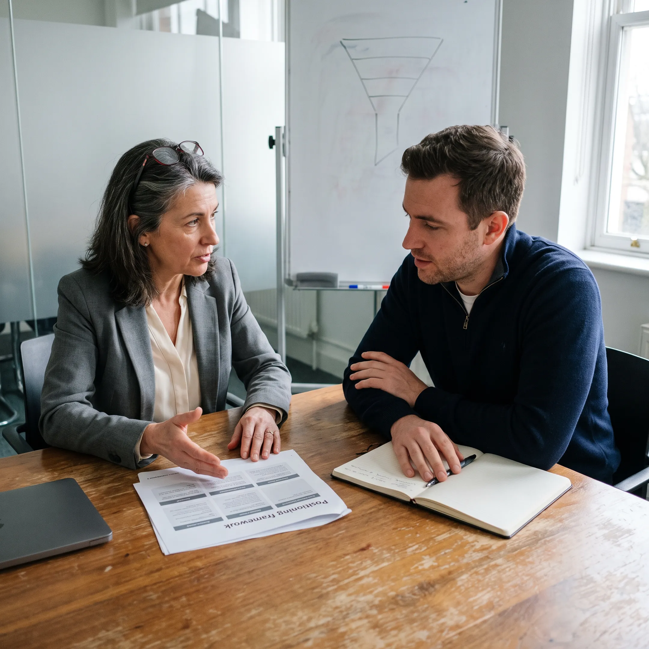 Fractional CMO collaborating with founders on a marketing strategy