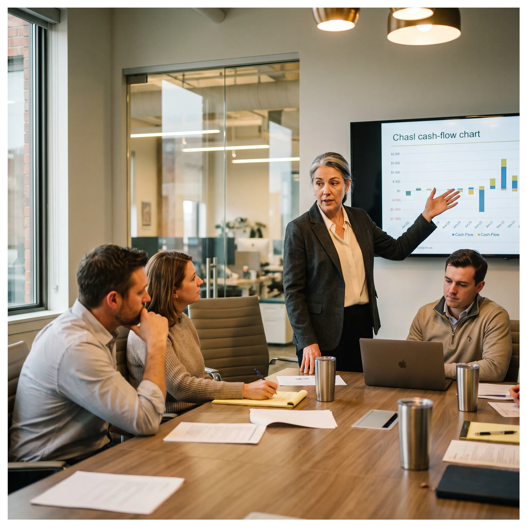 Outsourced CFO presenting financial strategy to a leadership team
