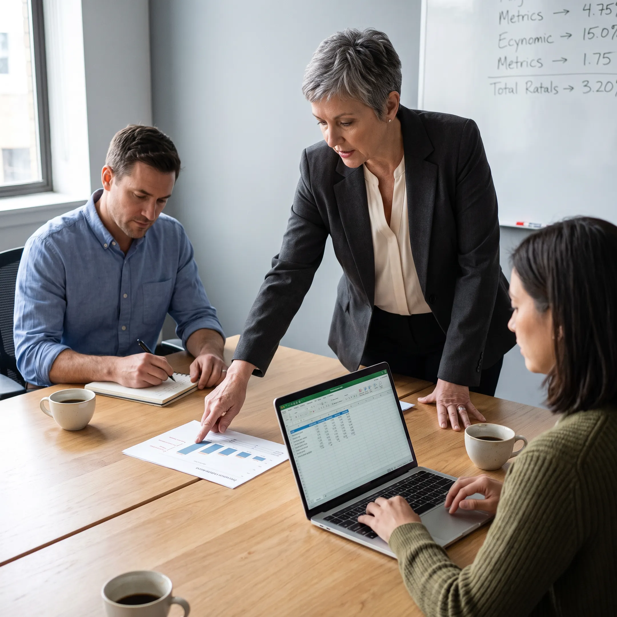 Senior operating leader collaborating with founders during a strategy meeting