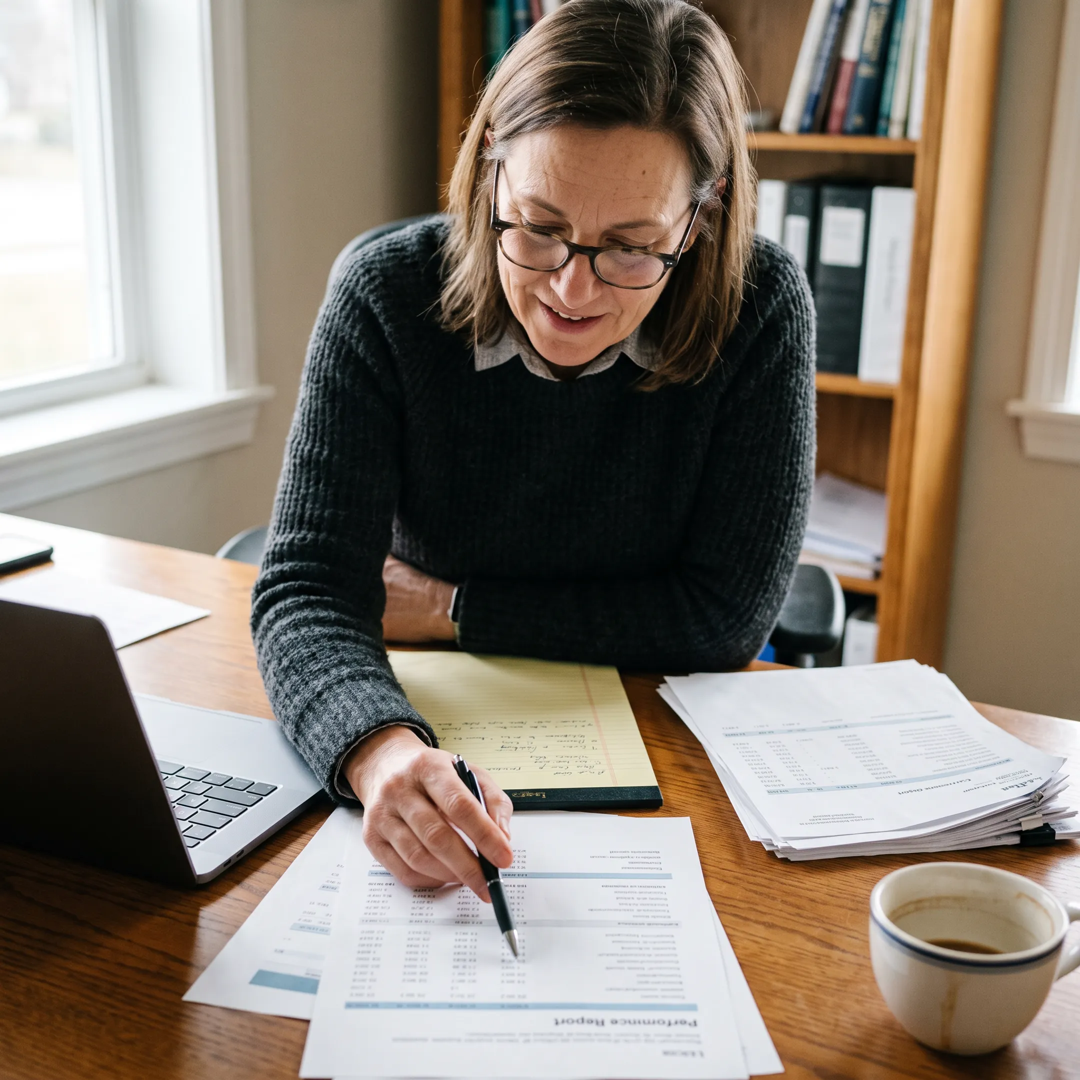 Advisor analyzing financial data for a transaction