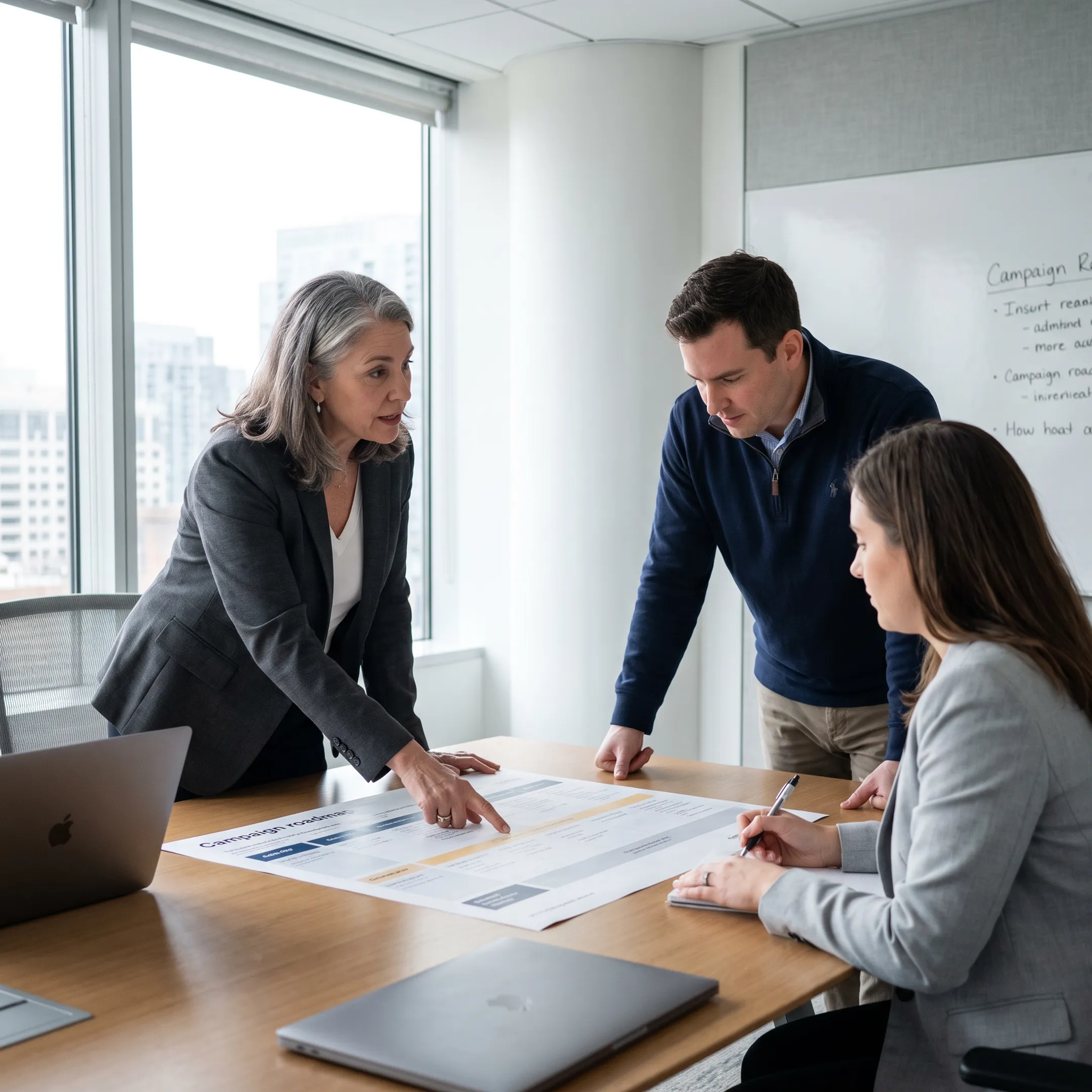 Marketing operator planning a go-to-market initiative with a leadership team