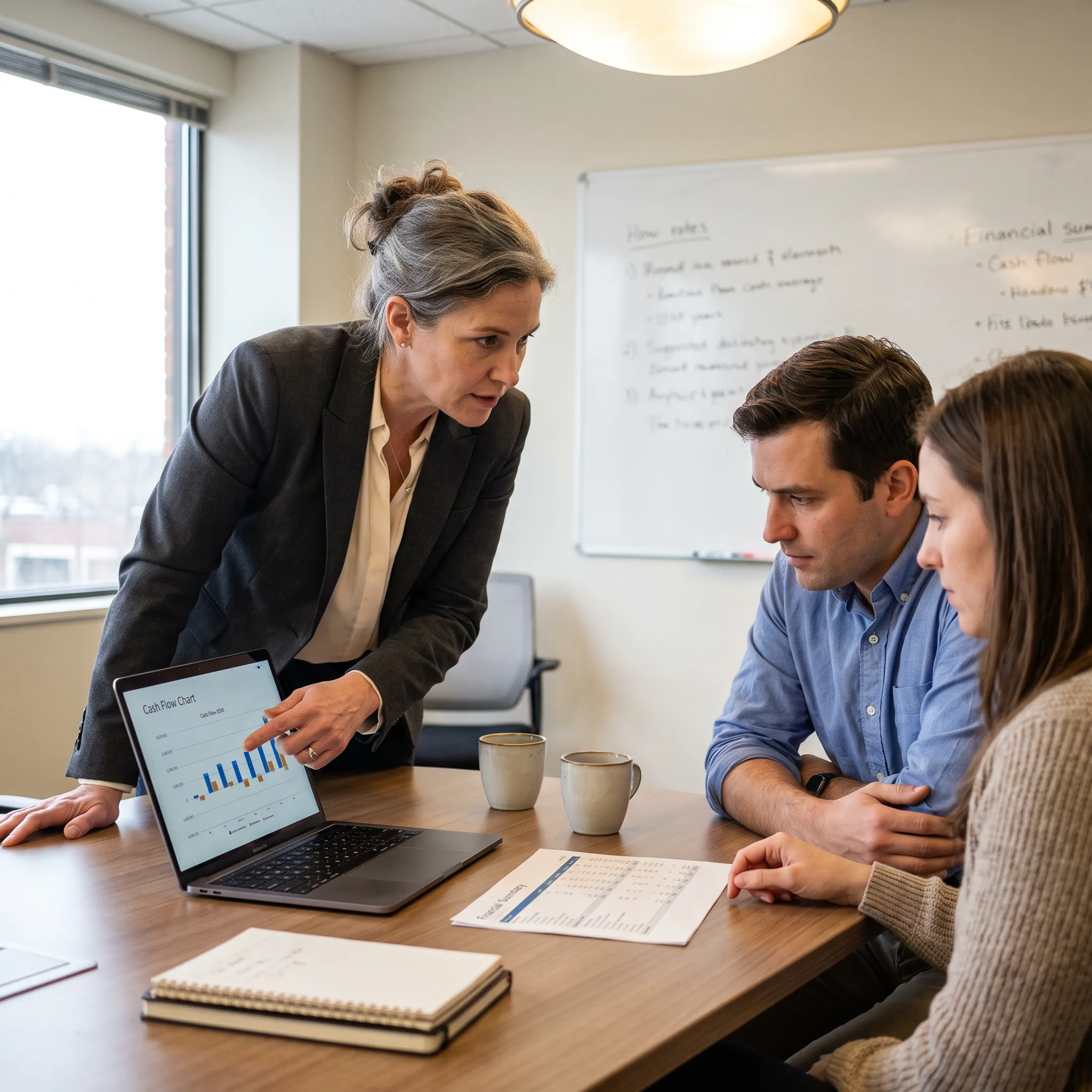 Fractional CFO presenting financial strategy to company founders