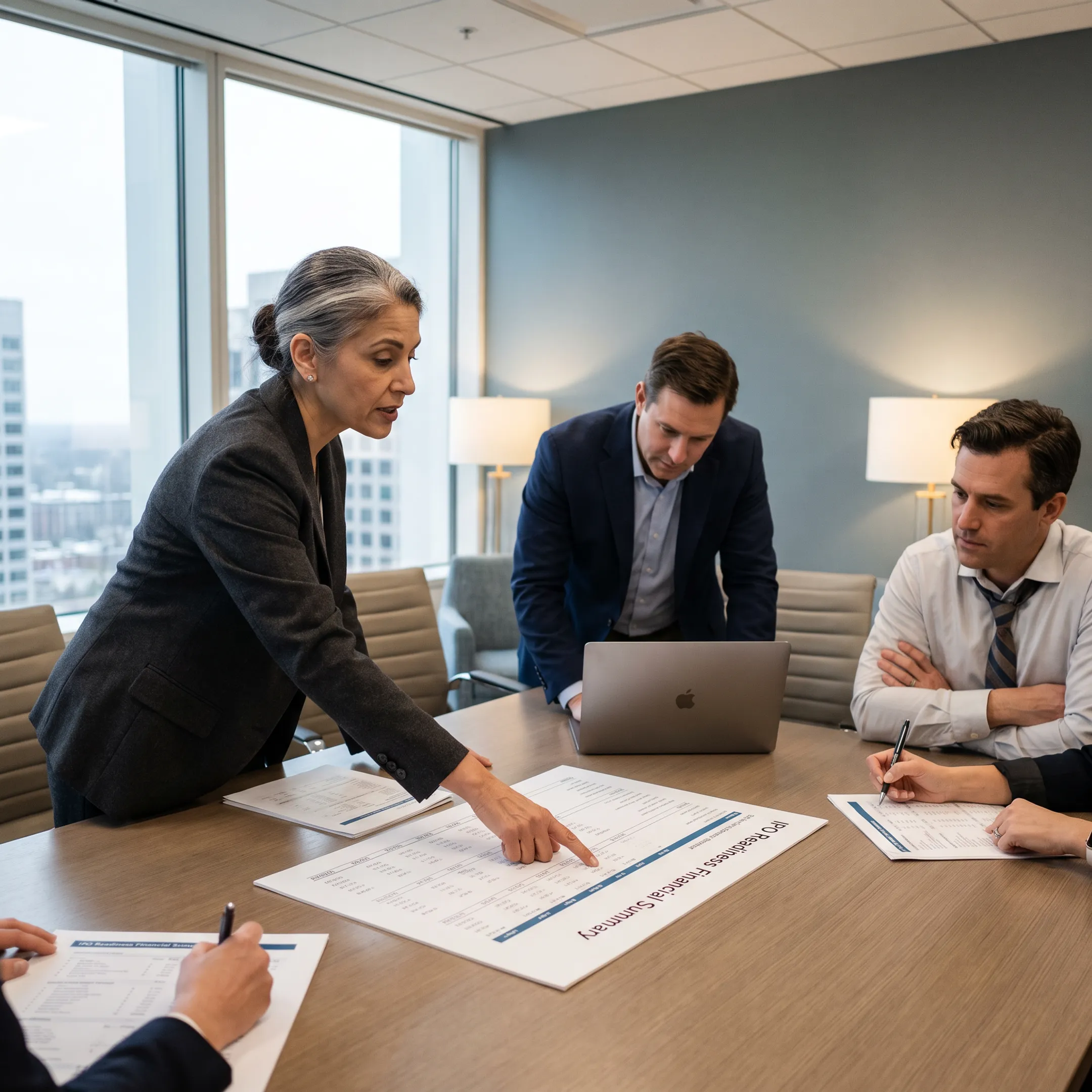 Senior operators reviewing IPO readiness priorities with a company leadership team