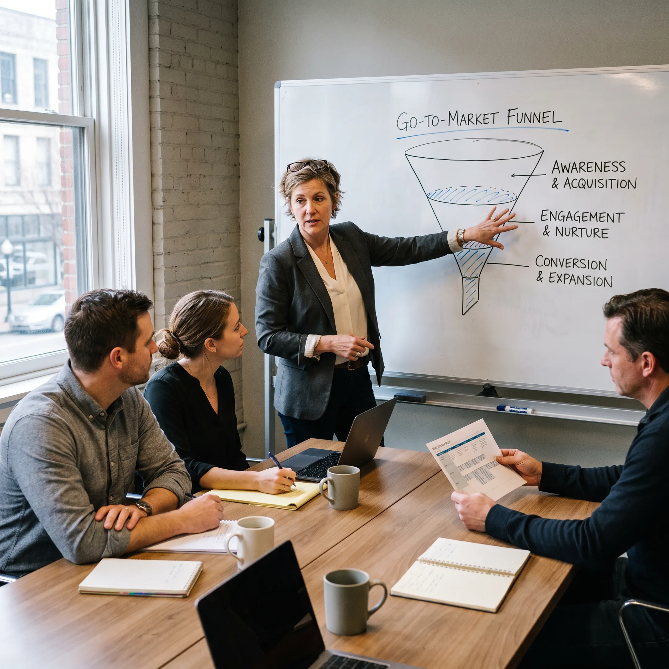 Marketing leader presenting an actionable growth plan to a company team