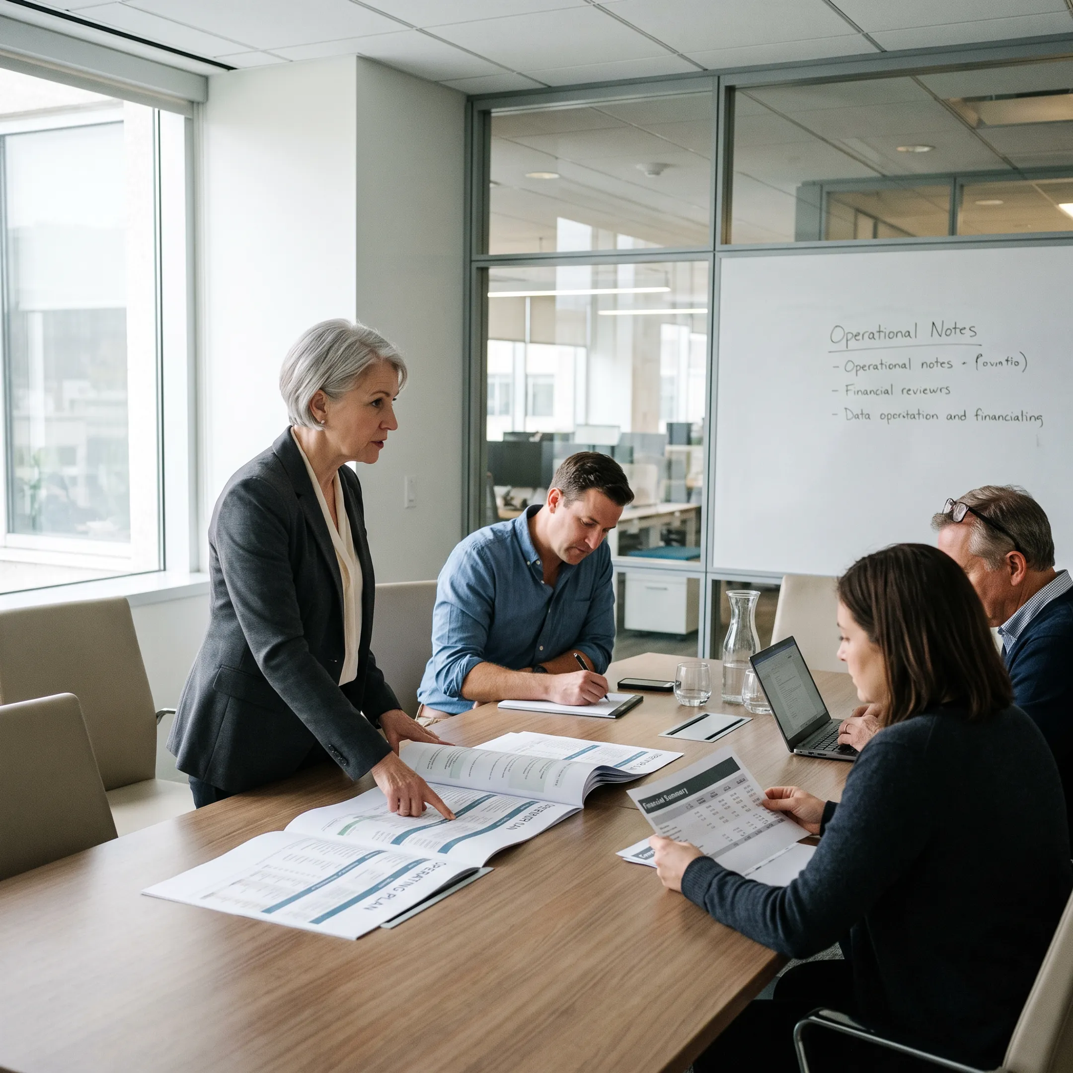 Executive operator reviewing priorities with a leadership team