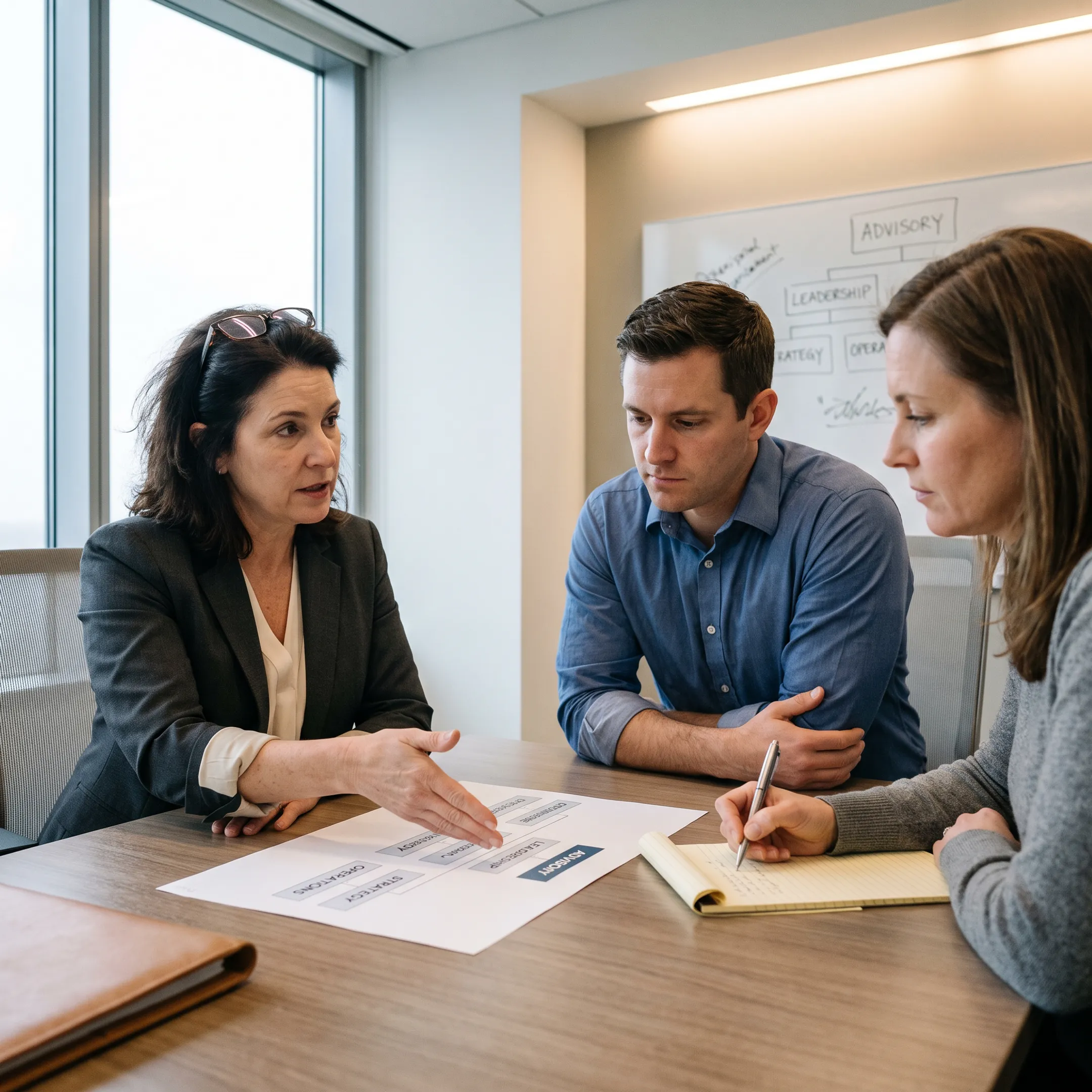 Human capital advisor planning organizational priorities with business leaders
