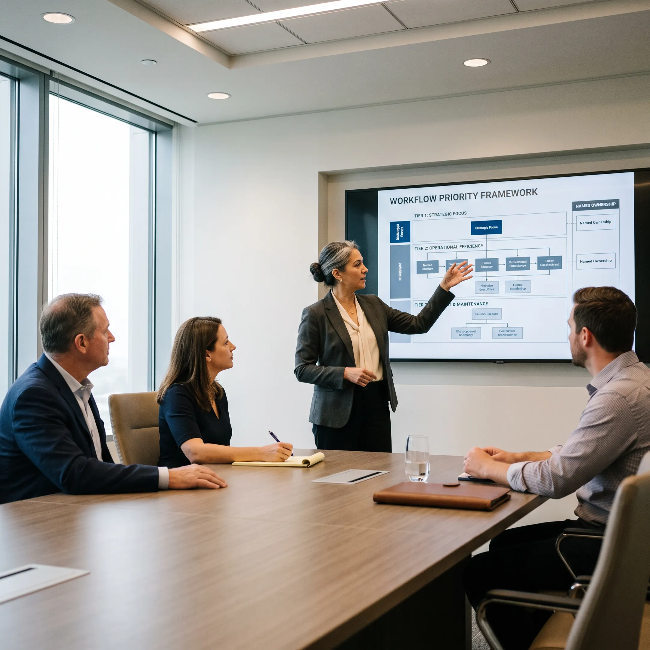 Consultant presenting an enterprise AI implementation plan