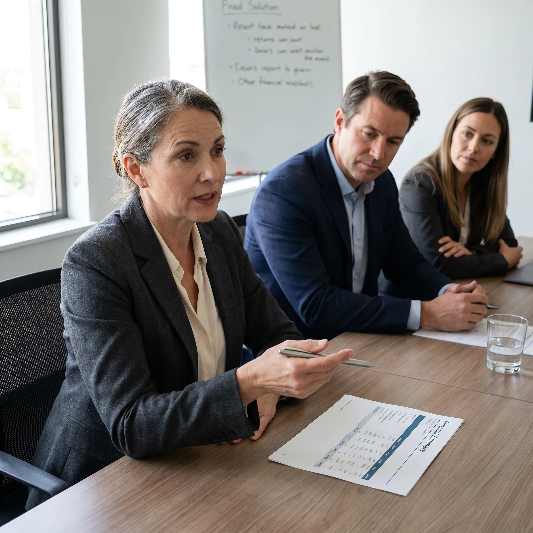 CFO advisor presenting financial strategy to an executive team