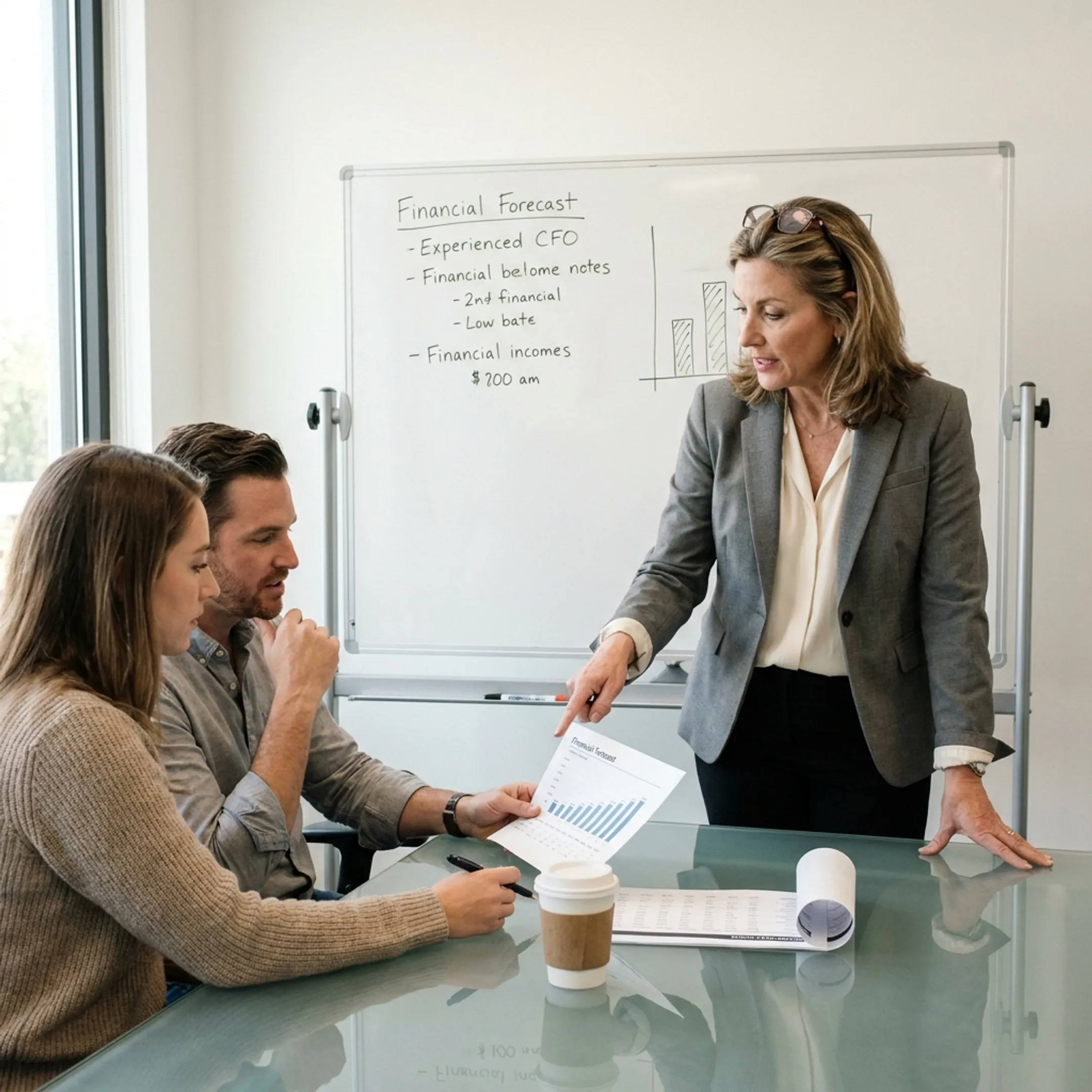 Fractional CFO presenting financial strategy to company founders