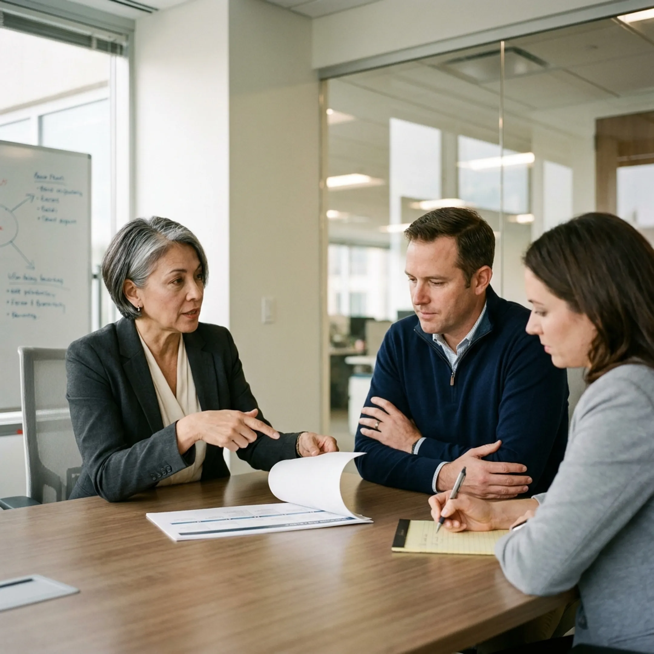 Operating advisor presenting a business transition plan