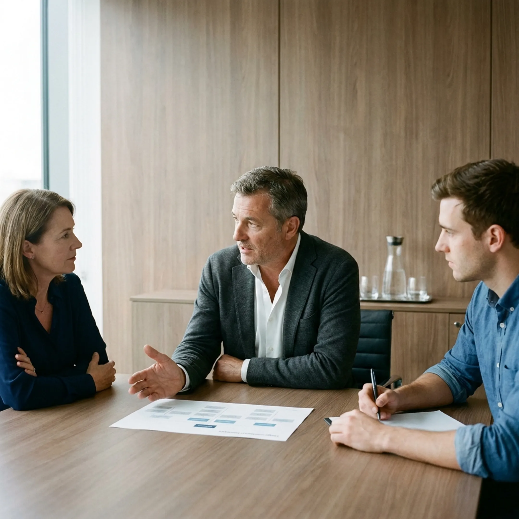 Senior operator guiding a family business succession discussion