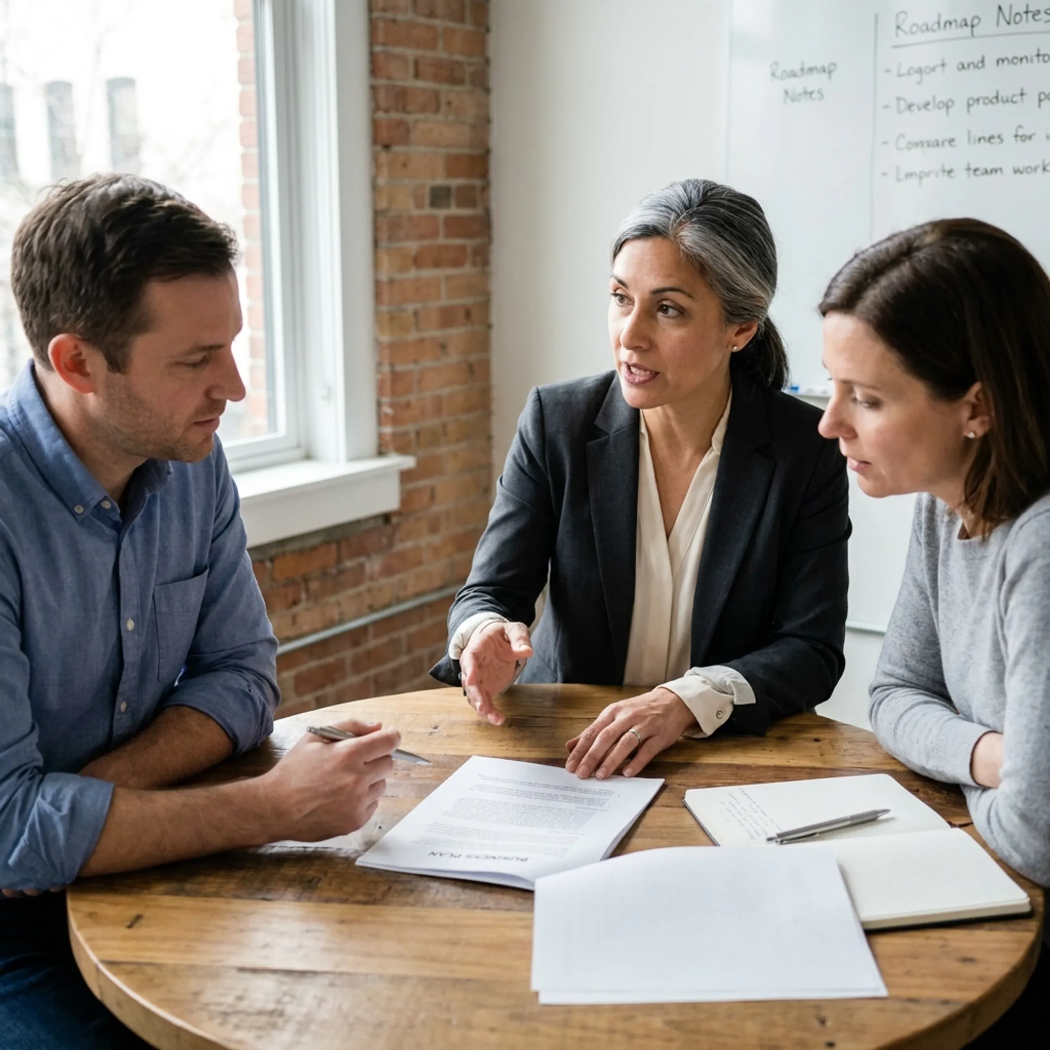 Fractional executive collaborating with founders on a business plan