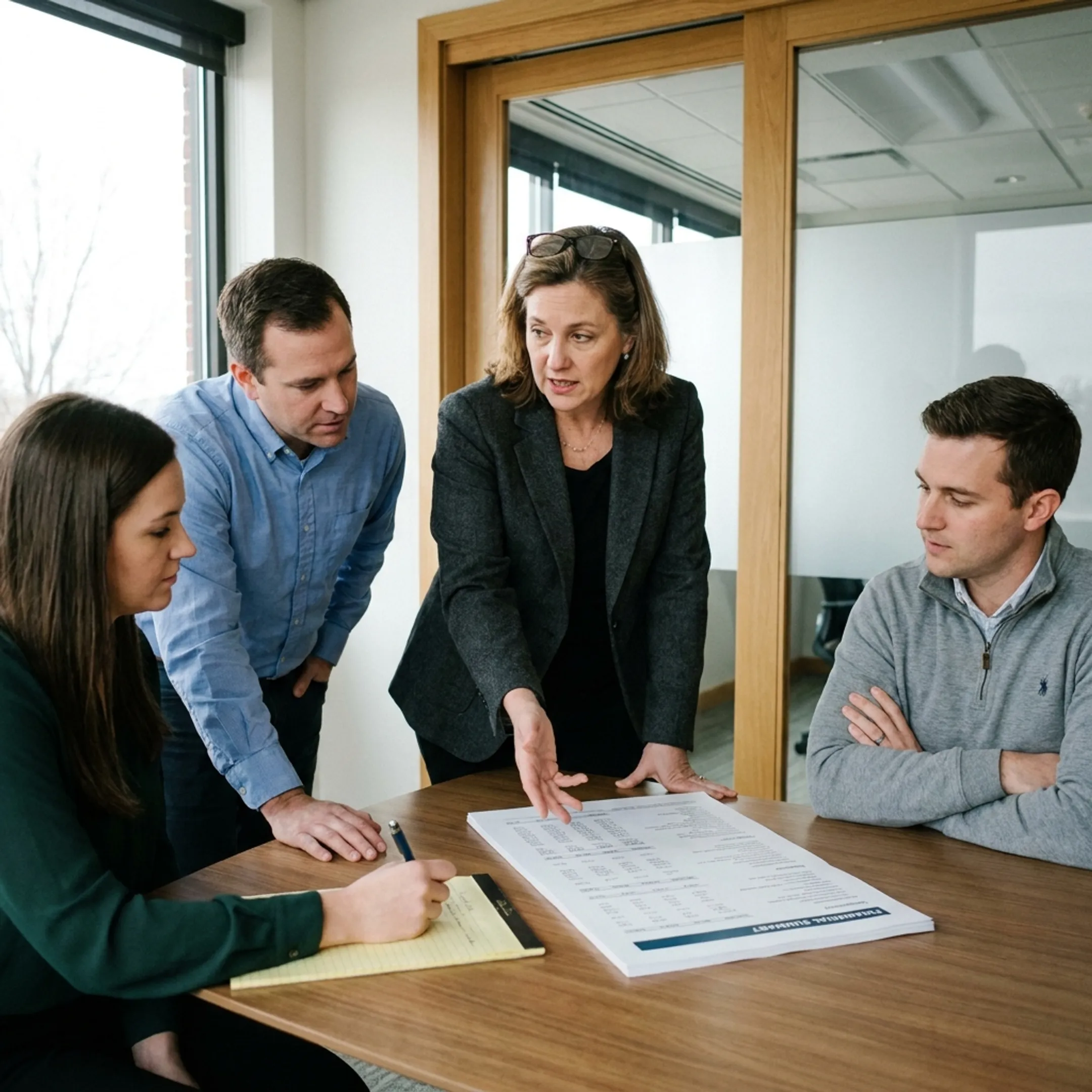 Senior operator presenting financial strategy to a leadership team