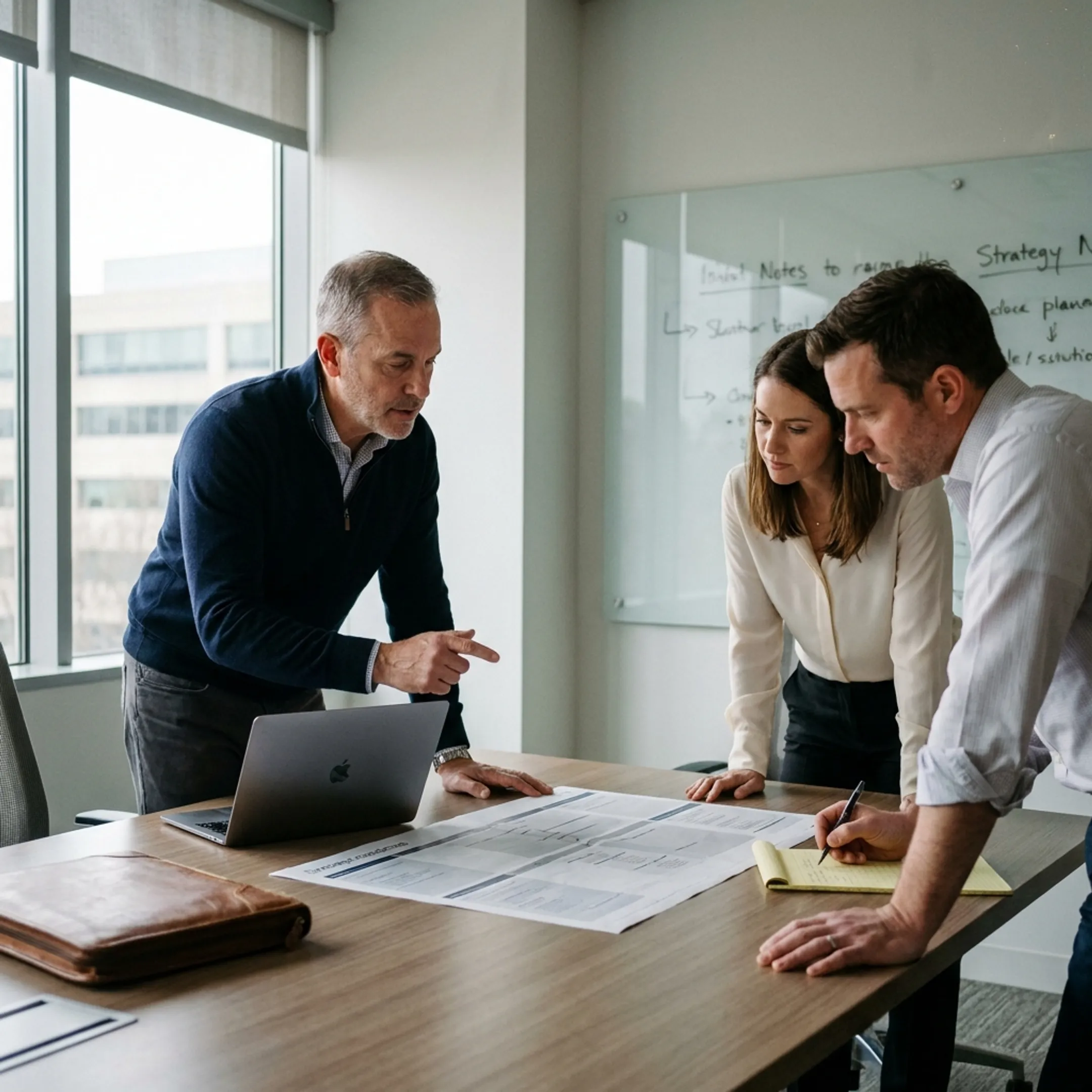 Growth advisor reviewing company priorities with an executive team