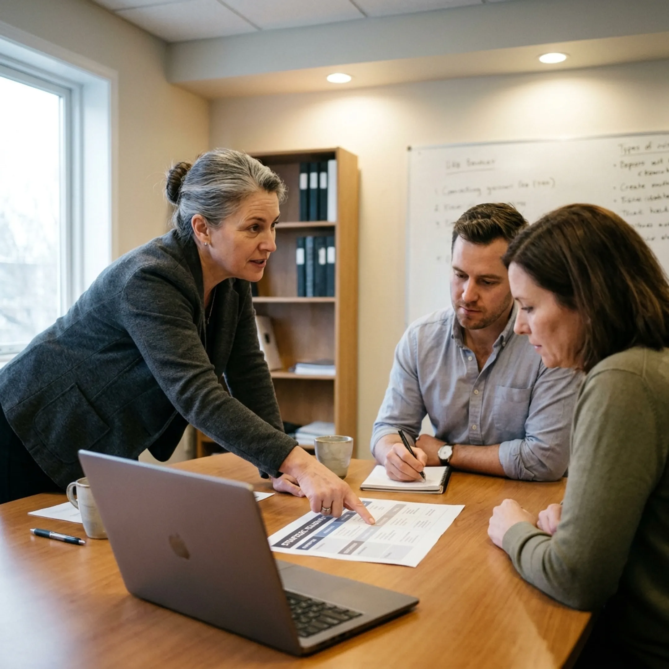 Advisor guiding founders through a strategic transition plan