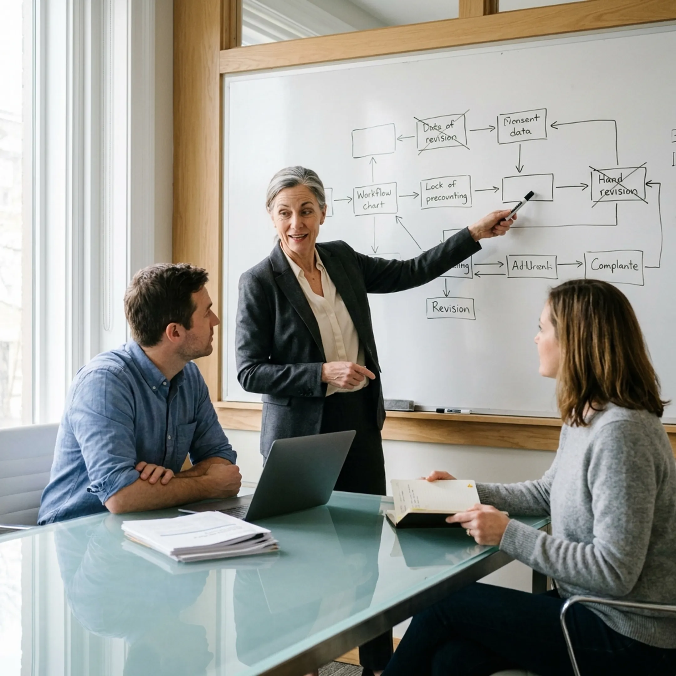 Senior operator collaborating with founders on business process improvements